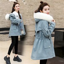 2020冬季新款时尚收腰大毛领棉衣时尚收腰时尚艺术优雅清新收腰中长款派克服，女装派克服，涵亦佰惠