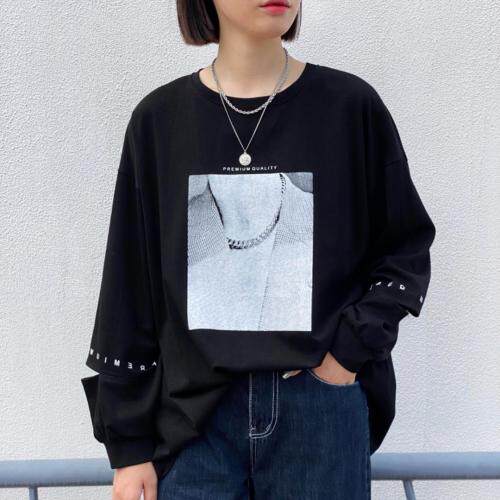 秋季新款袖口时尚破洞设计宽松百搭上衣女，其它，日の谷