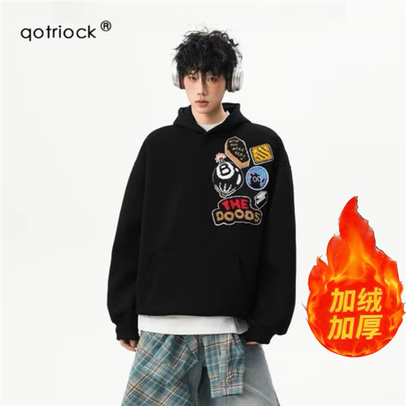 1506-1/WF10121华棉复合加绒380g/P60植绒勋章刺绣连帽卫衣男女，男装卫衣，星座1506-1