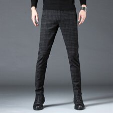 男士休闲裤春季韩版潮流修身小脚弹力格子长裤商务直筒9150，男装休闲裤，电商A318