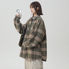 现货格子衬衫男女学生大码宽松潮牌工装衬衣外套225-2-CS710，男装衬衫，星座225-2