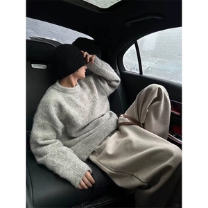 网图有货 人字纹毛呢裤子男女宽松阔腿休闲弯刀垂感卫裤 A991-P45图片
