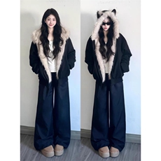 网图座山雕秋冬季连帽猫耳朵棉衣男女情侣装棉服外套潮流特P99，男装棉衣，电商C306-1