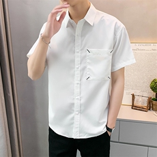 夏季轻熟店主小伙纯色宽松休闲短袖衬衫男衬衣A236-C02-P45-控69，男装T恤，电商A236