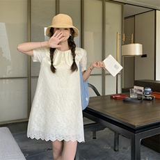 温柔风娃娃领夏季新款蕾丝刺绣甜美减龄连衣裙女182A8566P115K168，女装连衣裙，浙宝182A