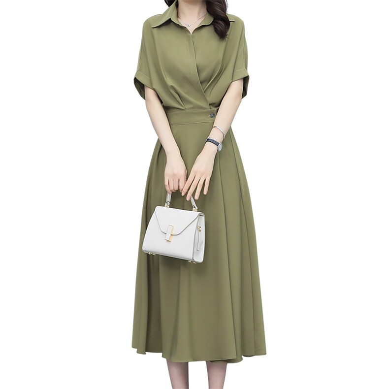 芷墨夏季新款韩版时尚简约纯色连衣裙女显高显瘦减龄裙,女装连衣裙,芷墨服饰