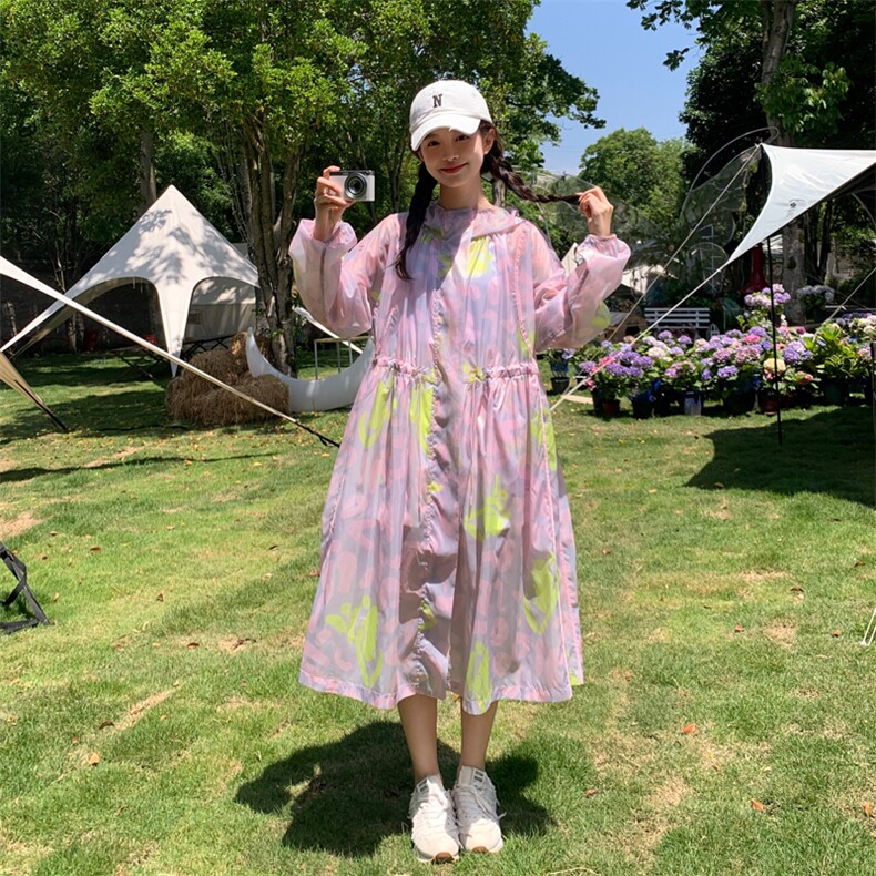 印花连帽长款防晒衣女2026夏季新款设计感外套女182-8656P125K188,女装防晒衣,浙宝182A