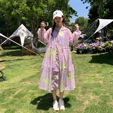 印花连帽长款防晒衣女2026夏季新款设计感外套女182-8656P125K188，女装防晒衣，浙宝182A