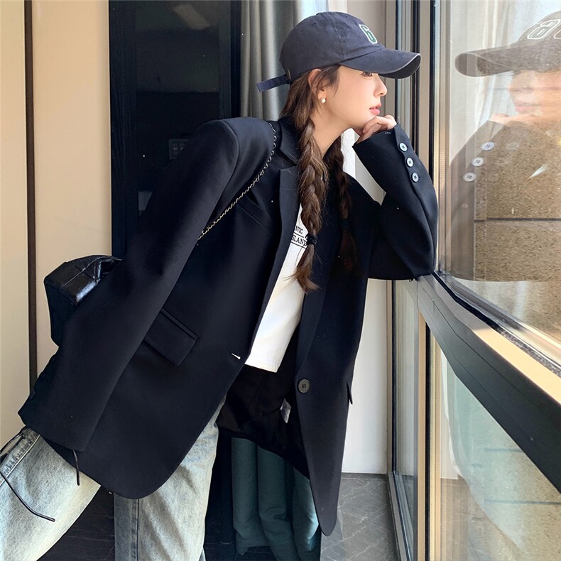 黑色高级感西装外套女2024春秋新款韩系气质oversiz宽松休闲西服,女装西装,2C125