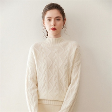半高绞花山羊绒衫女装针织毛衣纯色慵懒风宽松羊毛衫2025秋季新款,女装针织衫/毛衣,绒盛美羊绒, 半高绞花山羊绒衫女装针织毛衣纯色慵懒风宽松羊毛衫2025秋季新款,女装针织衫/毛衣,绒盛美羊绒,