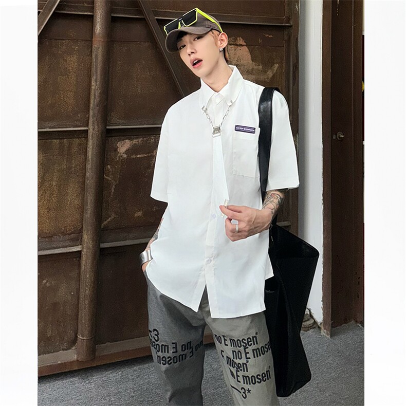 CS11-特P40美式潮牌情侣装（送领带）学院风jk制服短袖衬衫男,男装衬衫,电商B327