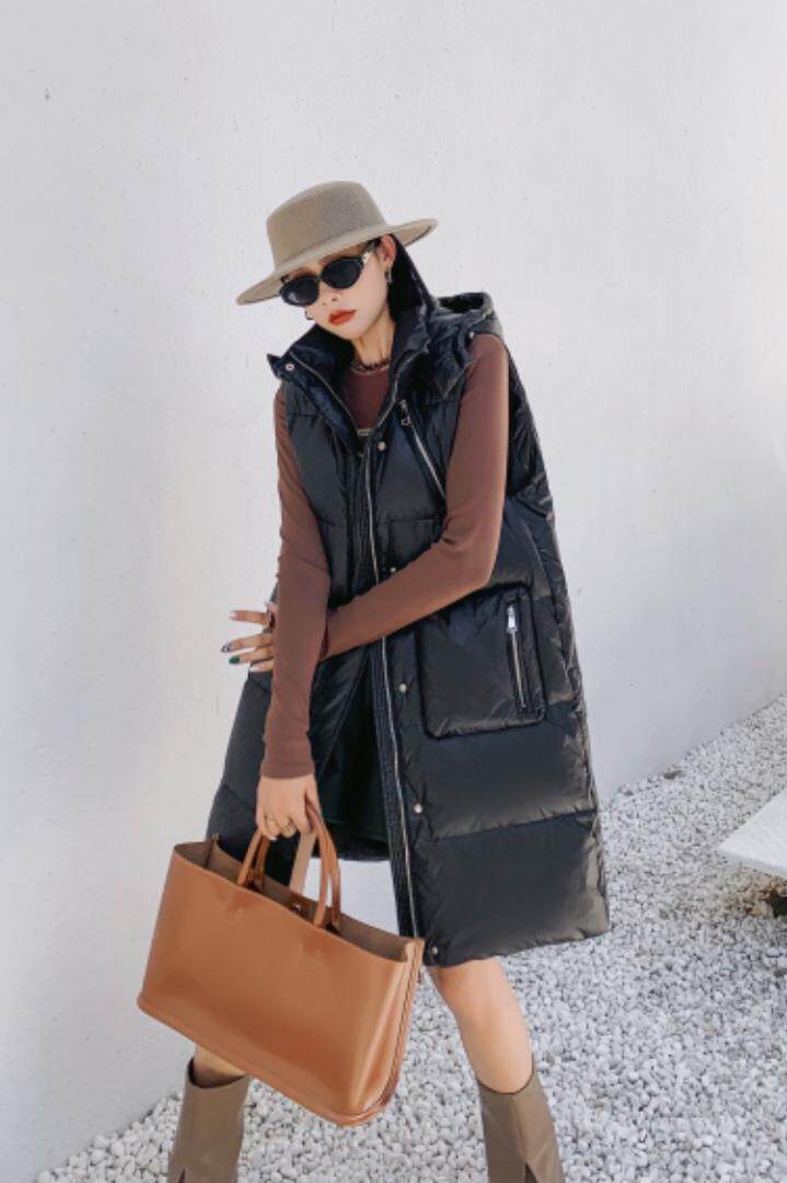 现货欧货长款90白鸭绒羽绒马甲、补单款，女装马甲，登石木子