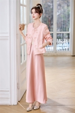 新中式G风套装女2026春新款优雅时尚复古盘扣刺绣文艺范两件套裙，女装套装/套裙，时尚俏佳人