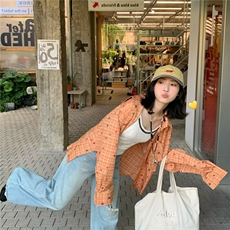 有货。格子休闲衬衫男女百搭慵懒衬衣外套潮CY1267-P45，男装衬衫，星座412-3