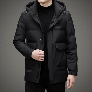 2023冬季新款男士连帽羽绒服加厚保暖上衣中年爸爸冬装休闲外套图片