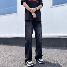 复古牛仔裤男夏季薄款破洞设计感裤子直筒微喇裤NT1722，男装牛仔裤，星座1116A-1（原606A）