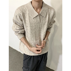 翻领麻花套头毛衣男秋冬慵懒风V领针织衫上衣MY0583-P68，男装针织衫/毛衣，星座308B-2