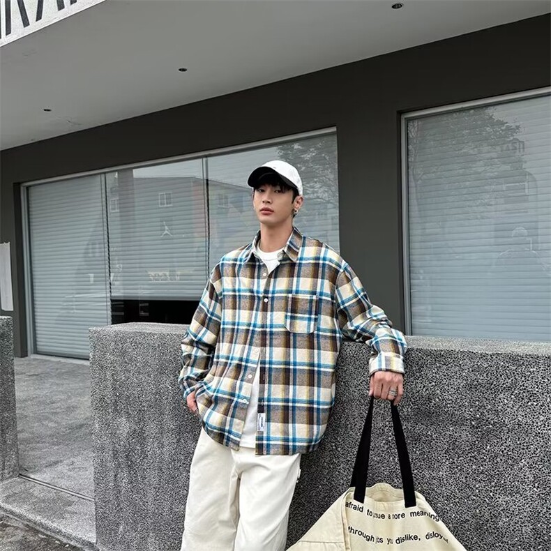 长袖衬衫男生学院风格子衬衣外套T0C52P50,男装衬衫,星座1116-2