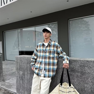 长袖衬衫男生学院风格子衬衣外套  T0C52 P50图片