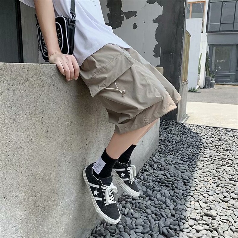夏款男工装休闲短裤大口袋抽绳直筒中裤D,男装休闲裤,星座1013-1