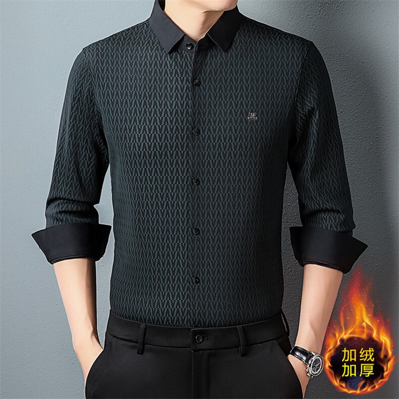 H6065钱塘2020-3商务休闲简约中年男士秋季厚款加绒衬衫P85,男装衬衫,钱塘207-3