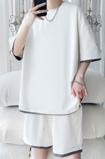 假两件休闲运动短袖套装上衣T3639特P25控48/裤子DK8613特P25控48，男装休闲套装，电商A007