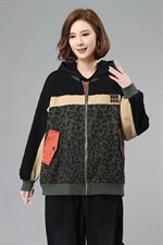 2021年冬季长袖豹纹加厚宽松拼接撞色拼贴连帽外套，女装短外套，叶笙衣