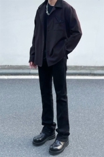 纯黑色高弹修身直筒大码微喇毛边牛仔裤男K860-K866-P50，男装牛仔裤，星座205