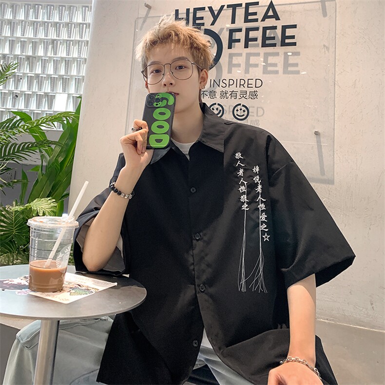 量大优 风毛笔书法刺绣流苏短袖衬衫冰丝垂感衬衣C2321-特P35图片