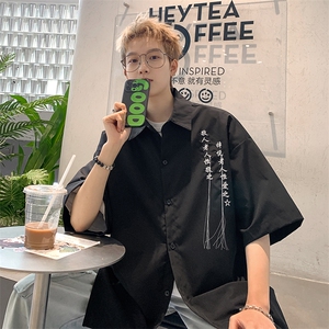量大优 风毛笔书法刺绣流苏短袖衬衫冰丝垂感衬衣C2321-特P35图片