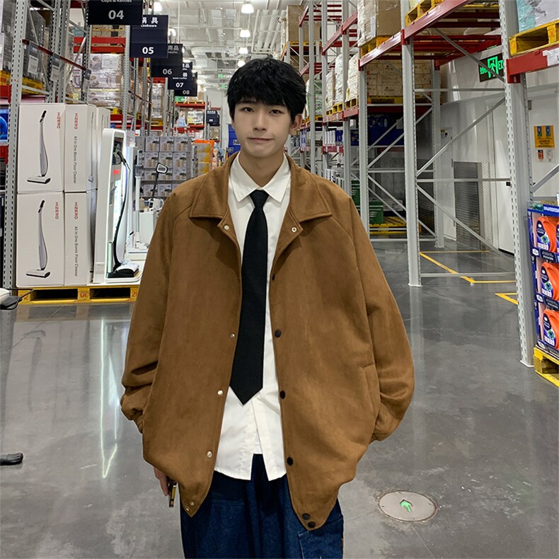 中性风麂皮绒立领夹克男宽松落肩纯色上衣外套JK721-P70，男装夹克，星座1204-3