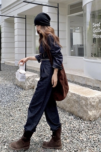 (新款现货）2026春装活性牛仔面料肩章可脱卸两件套拉链连体裤图片