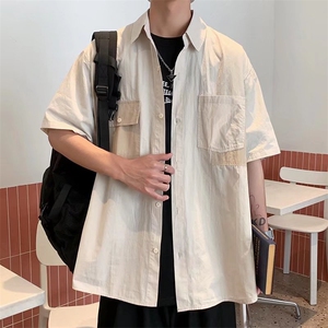 纯色简约港风短袖衬衫男夏季港风潮流百搭衬衣外搭外套W2588-P30图片