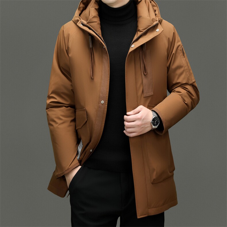 XL-YR8875新款冬季男士鸭绒羽绒服连帽保暖外套修身风衣大衣图片