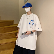 1港风休闲运动情侣大码M-5XL嘻哈网红小熊圆领短袖DT7745P55控78，男装T恤，星座226-2