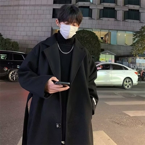 1506/Q2150/P76新款翻领小众风衣韩系翻领中长款毛呢大衣男秋冬