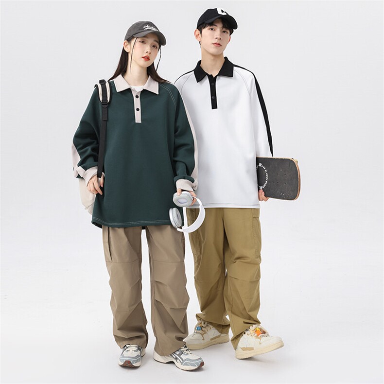 潮流宽松撞色polo领卫衣百搭休闲上衣WY2355,男装卫衣,电商A161