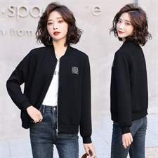 太空棉棒球服外套女春秋2022新款韩版宽松夹克开衫洋气减龄短外套，女装短外套，美沁