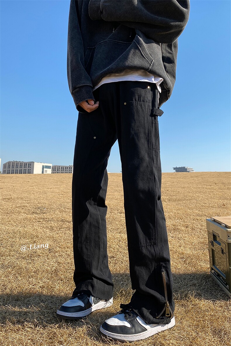2024新款高街牛仔裤黑白色拉链款微喇叭裤715-6-BX08P65（控88）,男装牛仔裤,星座715-6