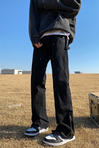 2024新款高街牛仔裤黑白色拉链款微喇叭裤715-6-BX08P65（控88）图片