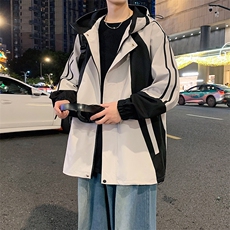 港风拼接上衣夹克宽松落肩拼色冲锋衣外套JK836P75，男装夹克，星座1204-3