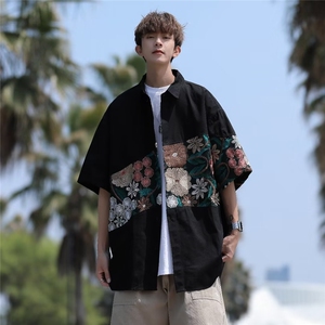 男潮五分袖衬衫方领潮流标准青春流行时尚纽扣装饰春BK202-P42图片