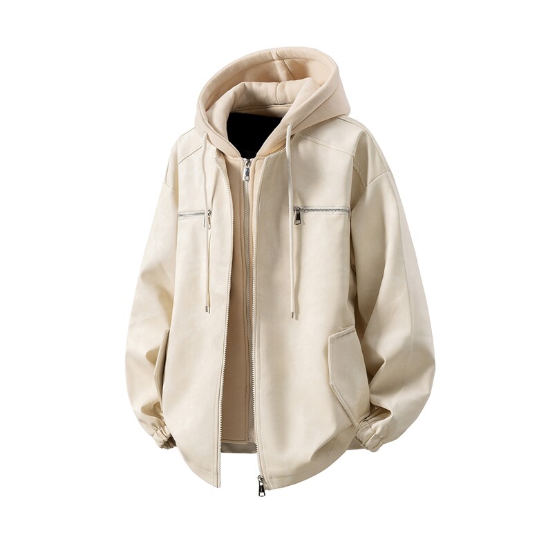 白底PU皮假两件复古做旧面料金属装饰大码M-5XL夹克男JK77767P108，男装夹克，星座227-7