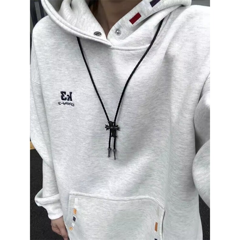 重工刺绣卫衣男美式重磅硬挺boxy廓形连帽衫青岛即墨外套W07图片