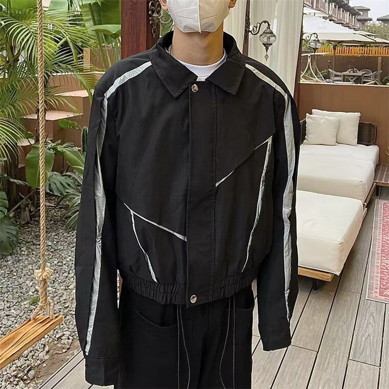 小众刀割拼接外套男春秋季ins廓形宽松休闲运动夹克外套JY6596,男装夹克,星座1116A（原606A-3）