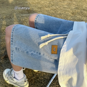 大码牛仔短裤男夏季薄款美式高街阔腿中裤2025潮牌休闲宽松五分裤图片