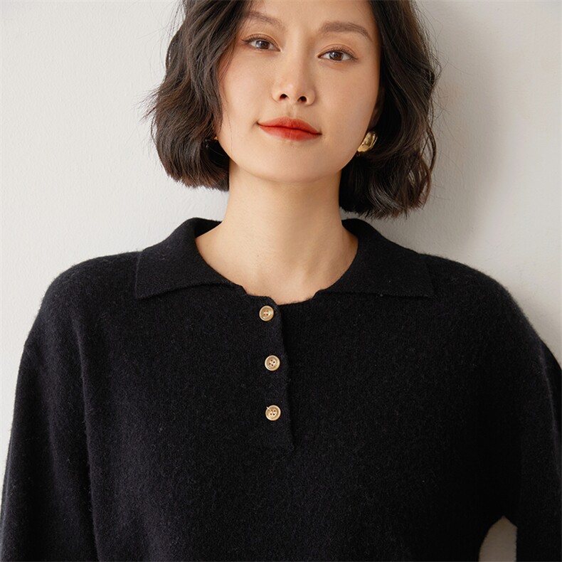 时尚女士羊绒衫30%羊绒秋冬保暖纯色简约宽松显瘦长袖毛衣,女装羊绒衫,雪山红莲