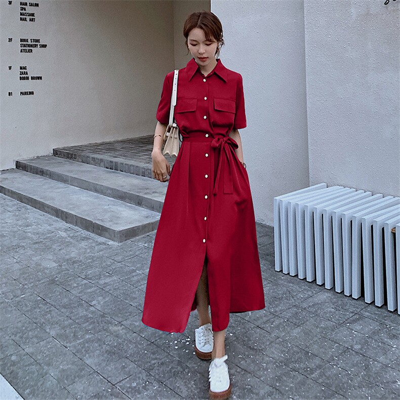 2023年夏季新款茶歇法式桔梗初恋炸街仙女森系裙子红色衬衫连衣裙,女装连衣裙,柒柒家