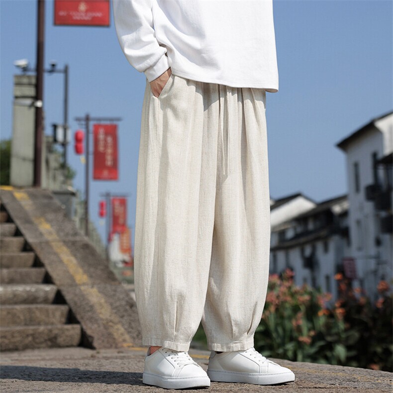 春季新款现货真亚麻日系原宿风新中式长裤ZK62-P70控98,男装休闲裤,电商A021