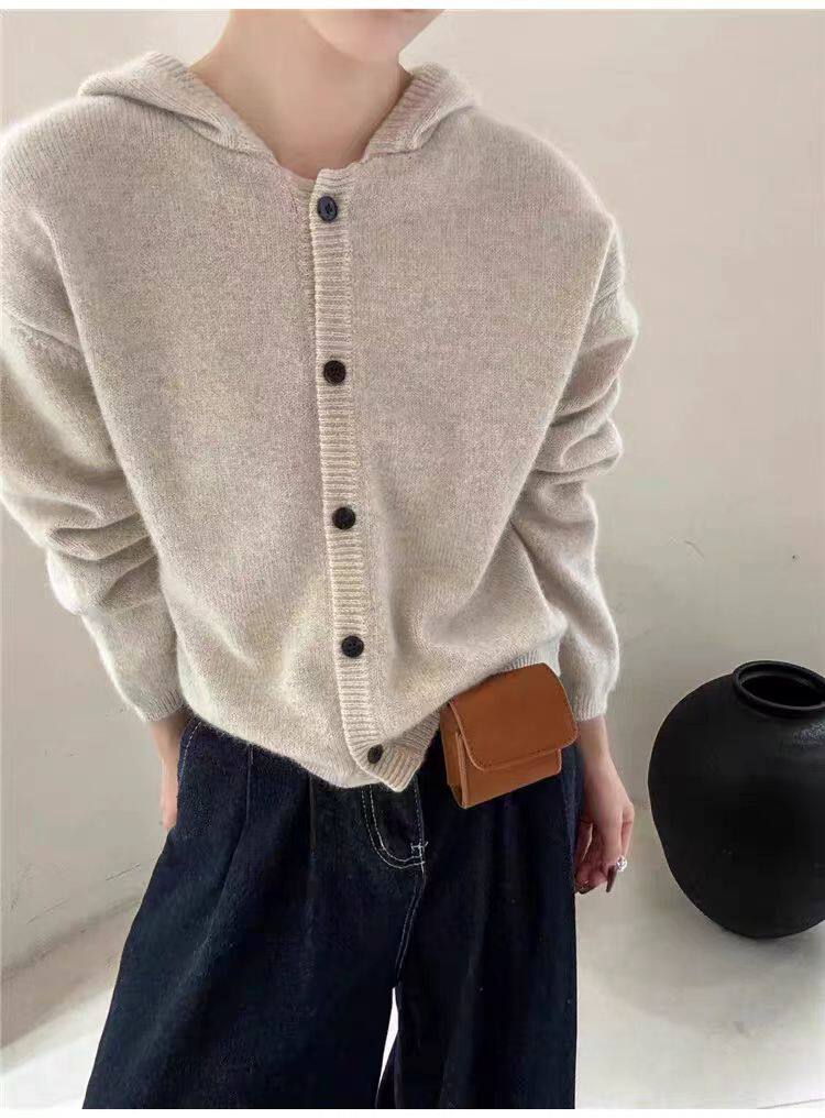 2025年秋季新款女士百搭七针针织连帽开衫，女装针织衫/毛衣，恒恩羊绒